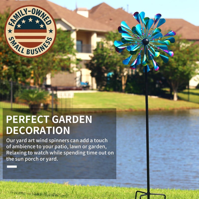 DECOROCA Kinetic Wind Spinners Outdoor - Large Metal Wind Sculptures & Spinners Yard Patio Lawn Garden Decorations, Windmill Clearance with Stable Metal Stake(Peacock-Blue) - Image 2